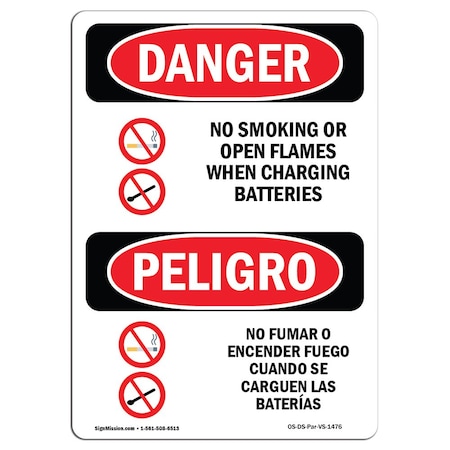 OSHA Danger, No Smoking Charging Batteries Bilingual, 14in X 10in Aluminum